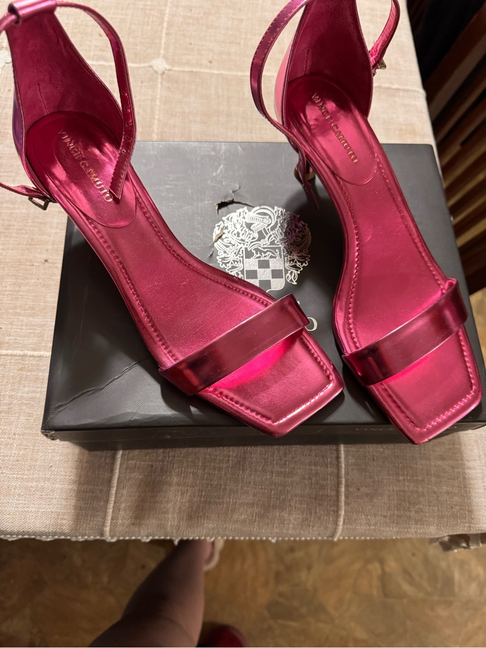 Vince Camuto Metallic Fuchsia Ankle-Strap Heels